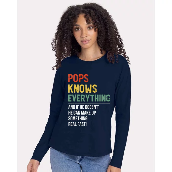 Pops Knows Everything Father's Day Pops Womens Cotton Relaxed Long Sleeve T-Shirt