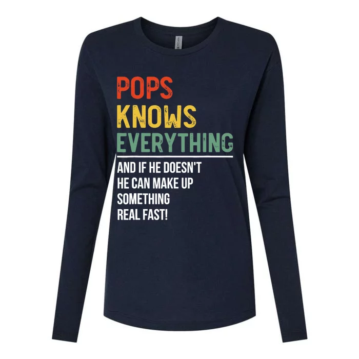 Pops Knows Everything Father's Day Pops Womens Cotton Relaxed Long Sleeve T-Shirt