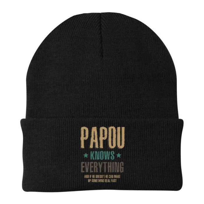 Papou Knows Everything FatherS Day Knit Cap Winter Beanie