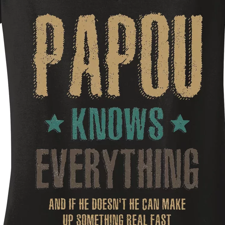 Papou Knows Everything FatherS Day Women's V-Neck T-Shirt