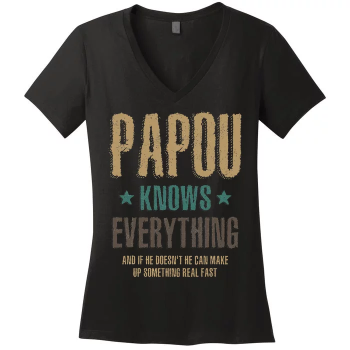 Papou Knows Everything FatherS Day Women's V-Neck T-Shirt