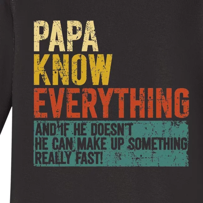 Papa Knows Everything Funny Fathers Day Gift for Papa Baby Long Sleeve Bodysuit