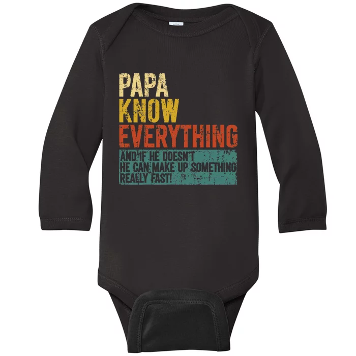 Papa Knows Everything Funny Fathers Day Gift for Papa Baby Long Sleeve Bodysuit