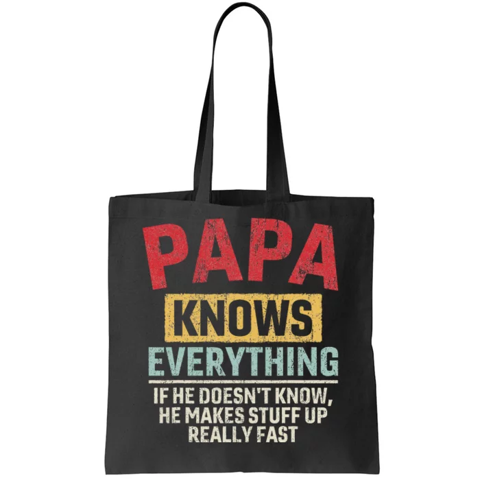 Papa Knows Everything Funny FatherS Day Papa Gift Tote Bag