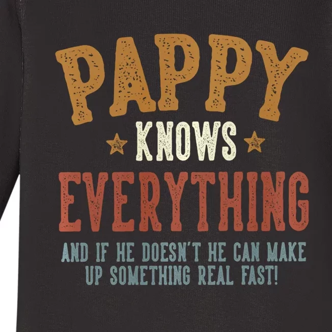 Pappy Knows Everything Humorous FatherS Day Pappy Baby Long Sleeve Bodysuit