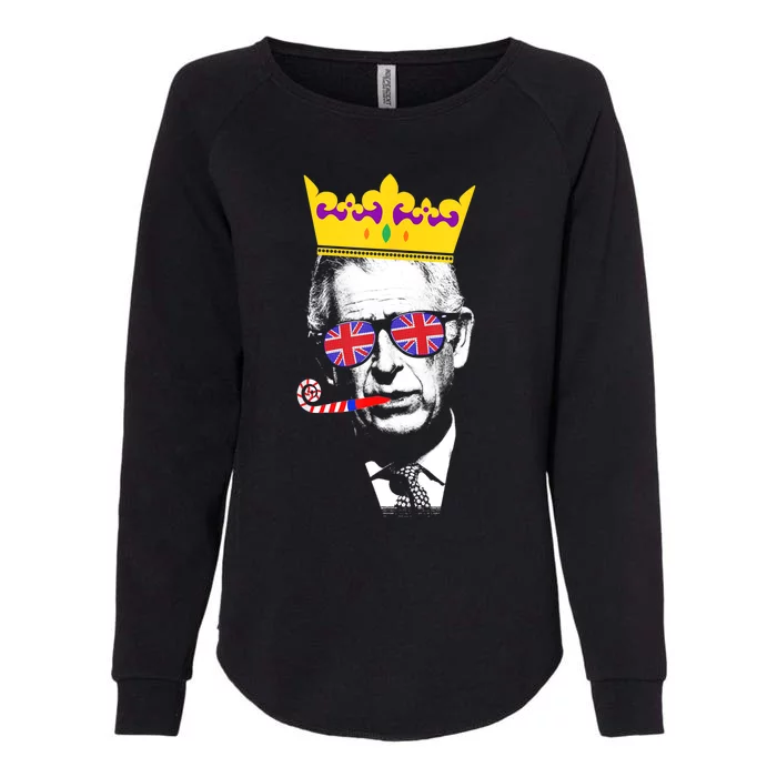 Party King, Funny Coronation King Charles Union Jack & Crown Womens California Wash Sweatshirt