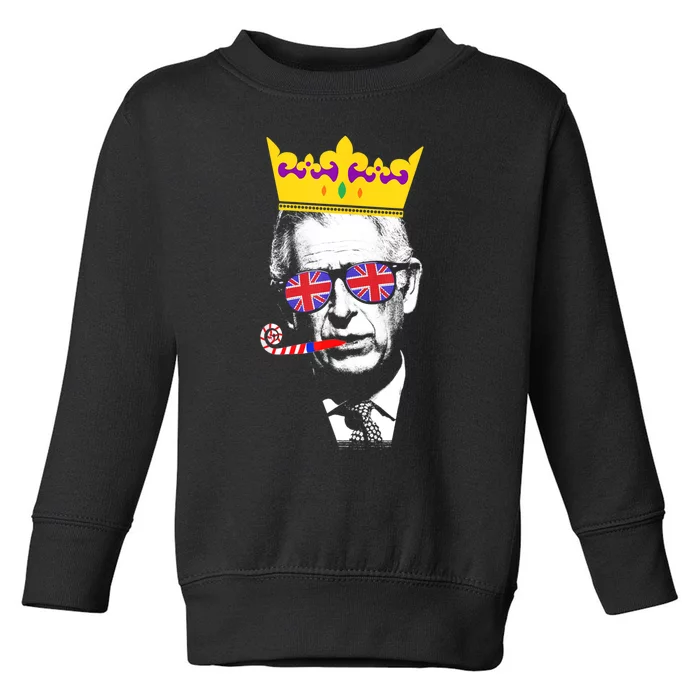 Party King, Funny Coronation King Charles Union Jack & Crown Toddler Sweatshirt