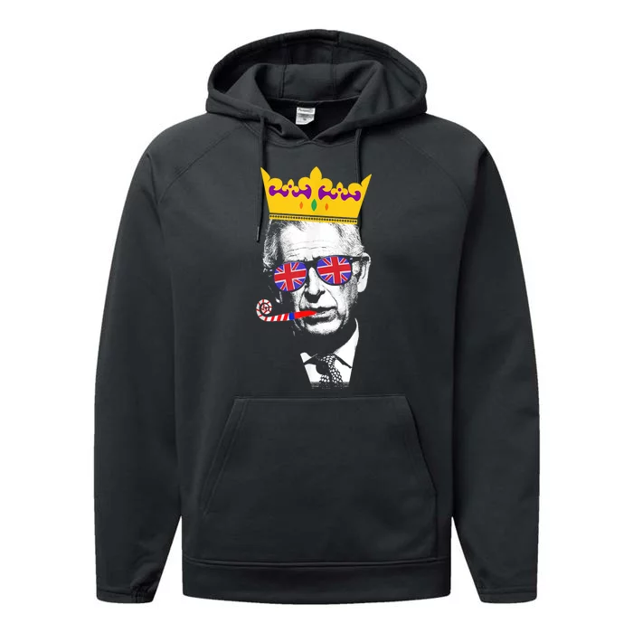 Party King Funny Coronation King Charles Union Jack & Crown Performance Fleece Hoodie