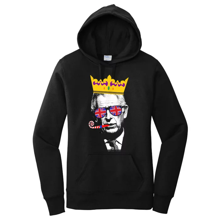 Party King Funny Coronation King Charles Union Jack & Crown Women's Pullover Hoodie