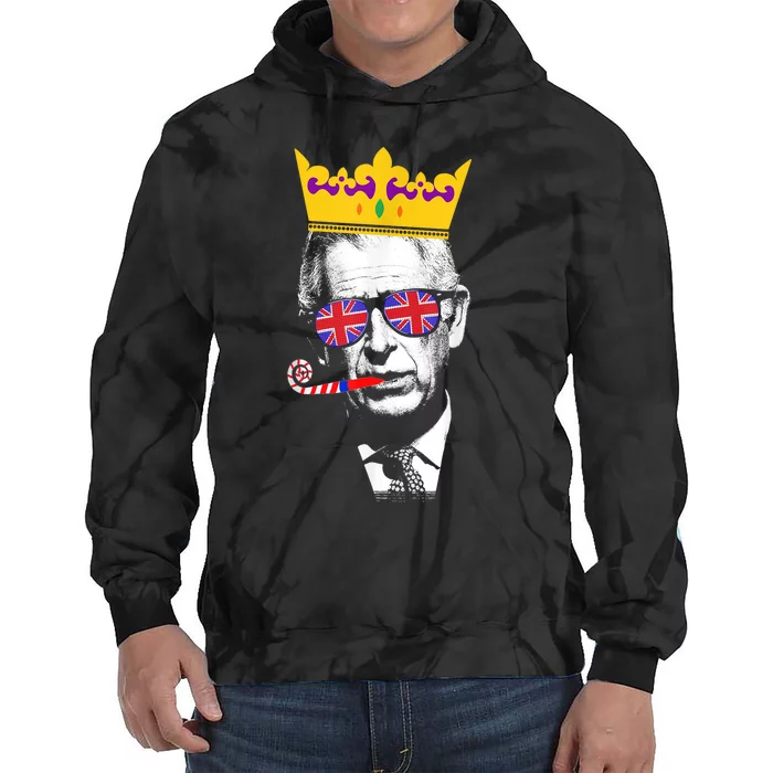 Party King Funny Coronation King Charles Union Jack & Crown Tie Dye Hoodie