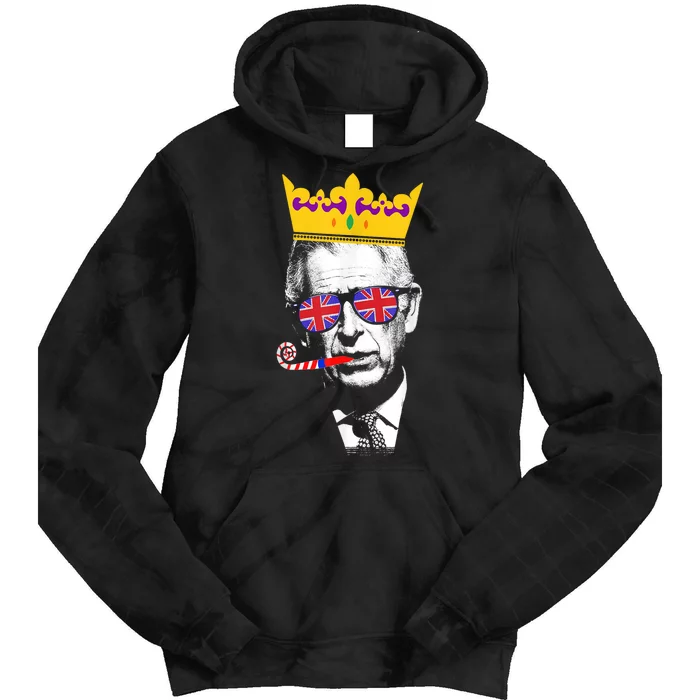 Party King Funny Coronation King Charles Union Jack & Crown Tie Dye Hoodie