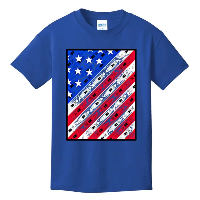 Patriotic Kayaking Gift Kayak American Flag Funny Gift Kids T-Shirt