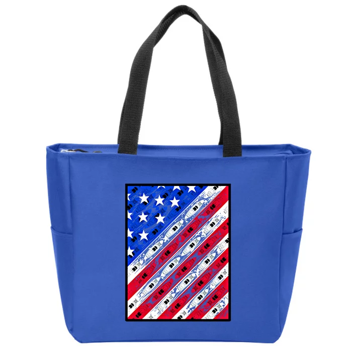 Patriotic Kayaking Gift Kayak American Flag Funny Gift Zip Tote Bag