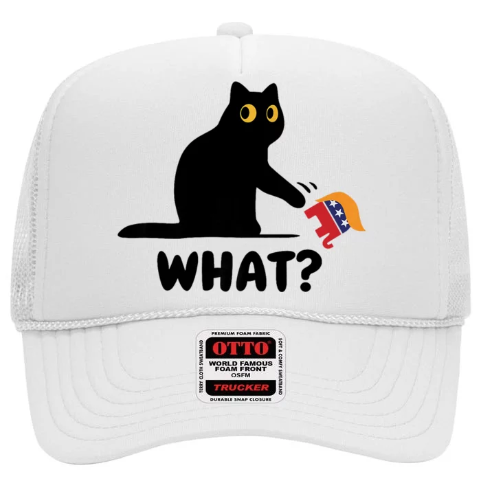 President Kamala Harris 2024 Victory Funny Antitrump Cat High Crown Mesh Trucker Hat