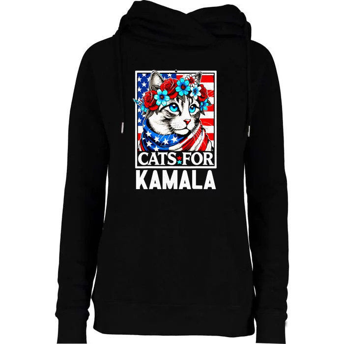 President Kamala Harris Cat Ladies For Kamala Funny Cat 2024 Gift Womens Funnel Neck Pullover Hood