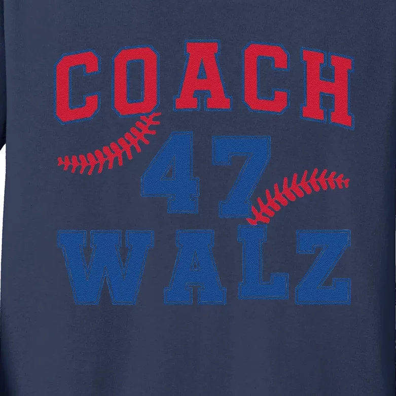 President Kamala Harris Funny Baseball Style Coach 47 Walz Kids Long Sleeve Shirt