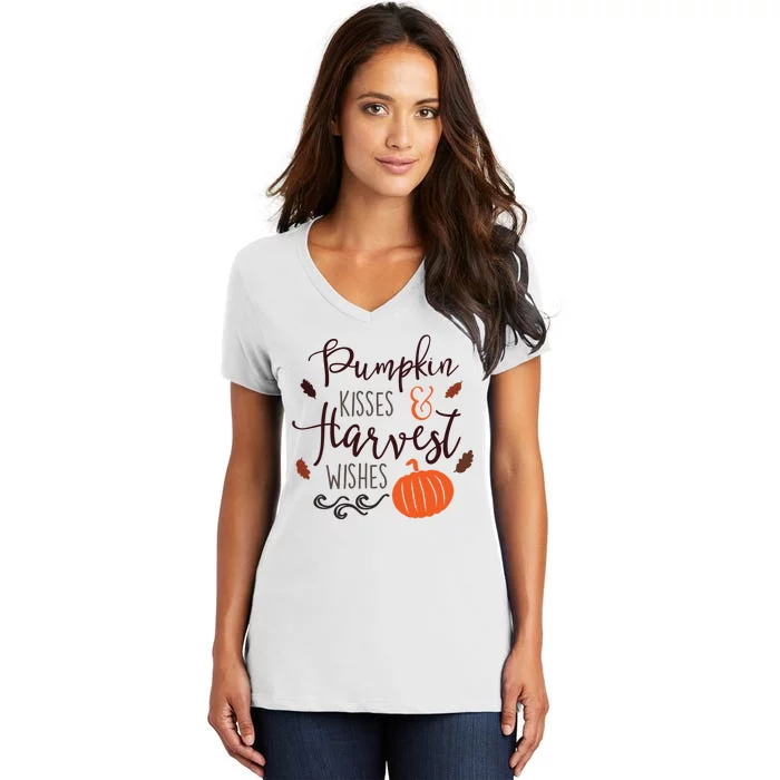 Pumpkin Kisses Harvest Wishes Women's V-Neck T-Shirt