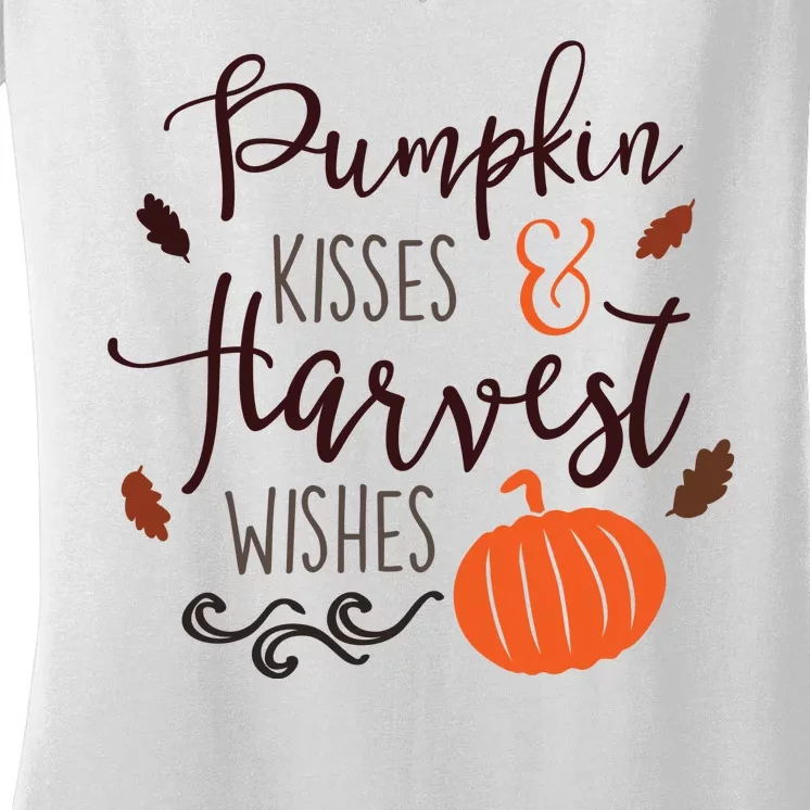 Pumpkin Kisses Harvest Wishes Women's V-Neck T-Shirt