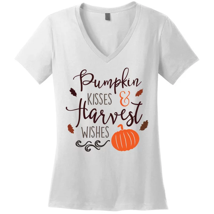 Pumpkin Kisses Harvest Wishes Women's V-Neck T-Shirt