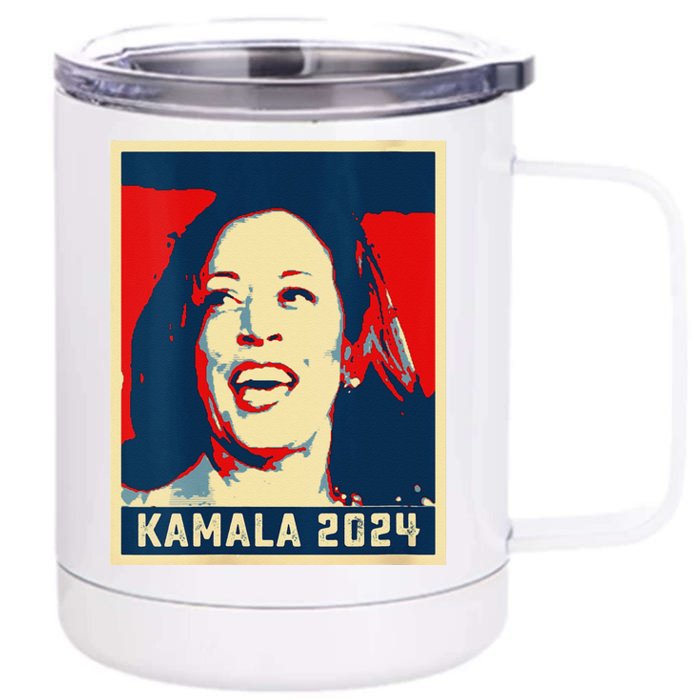 Poster Kamala Harris For President 2024 Madam Vice President Front & Back 12oz Stainless Steel Tumbler Cup