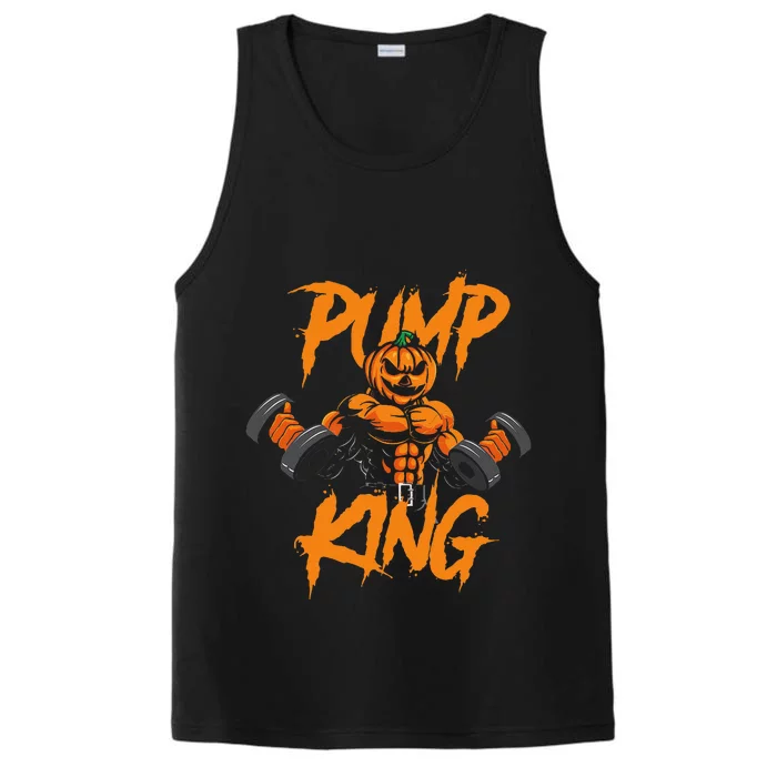 Pump King Halloween Gym Workout Lifting Pumpkin Pun Funny Performance Tank