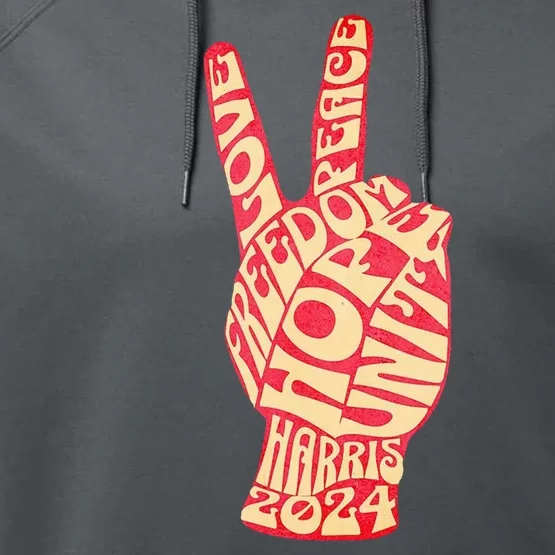 Pro Kamala Harris 2024 Peace Sign Performance Fleece Hoodie