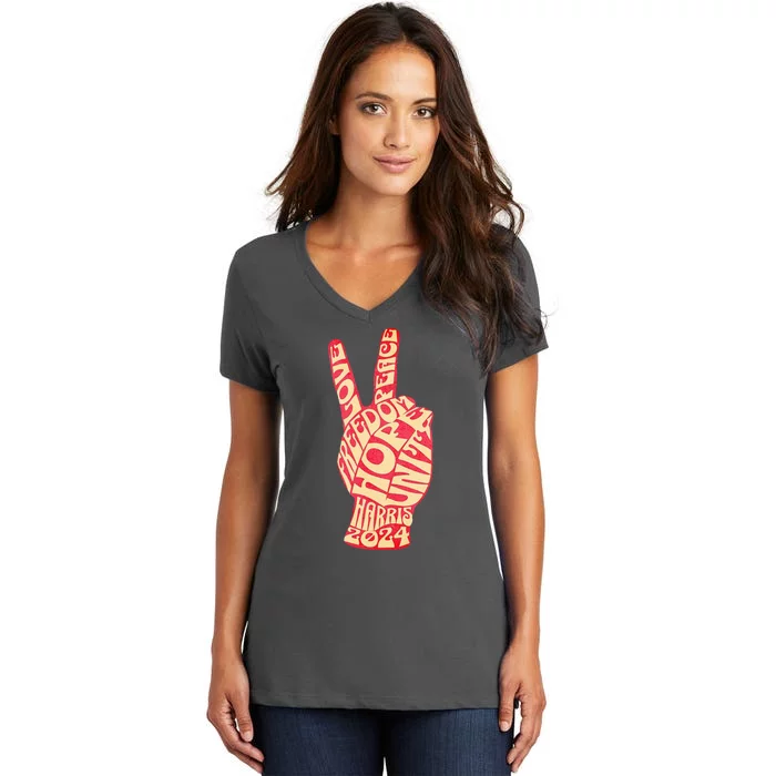 Pro Kamala Harris 2024 Peace Sign Women's V-Neck T-Shirt