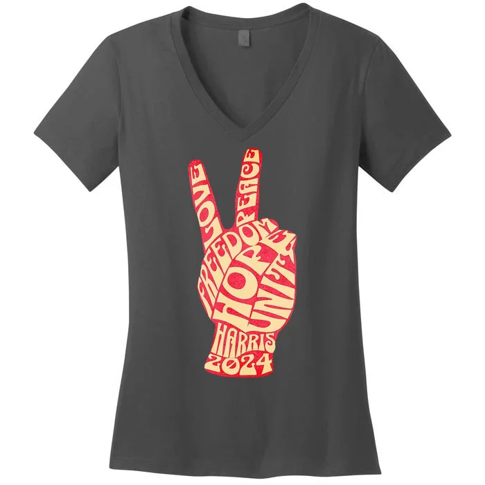 Pro Kamala Harris 2024 Peace Sign Women's V-Neck T-Shirt