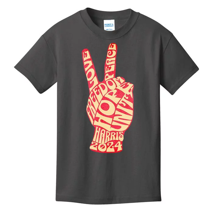 Pro Kamala Harris 2024 Peace Sign Kids T-Shirt