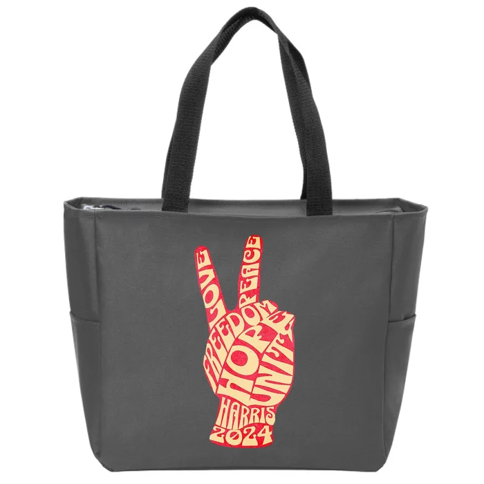 Pro Kamala Harris 2024 Peace Sign Zip Tote Bag