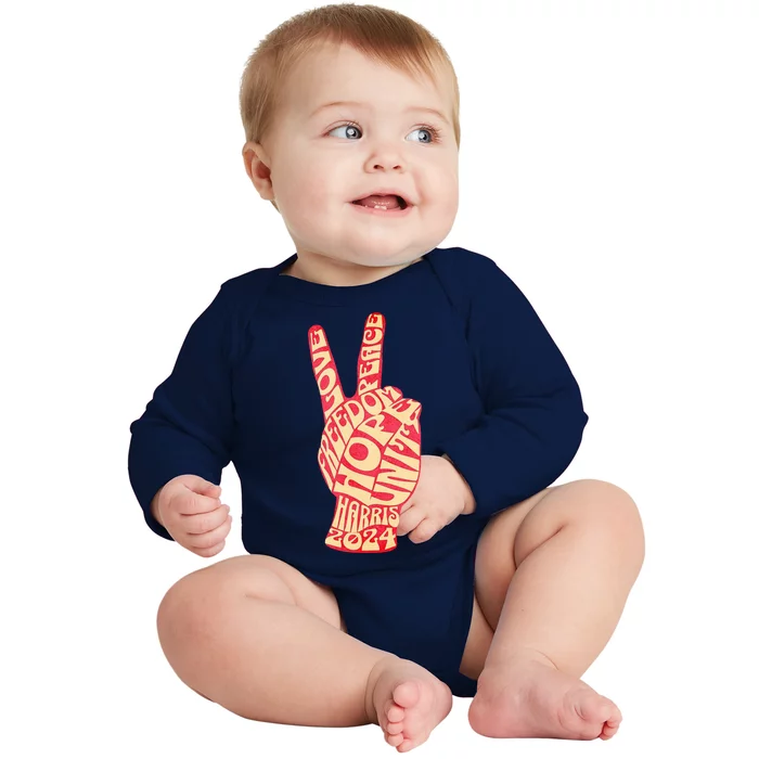 Pro Kamala Harris 2024 Peace Sign Baby Long Sleeve Bodysuit