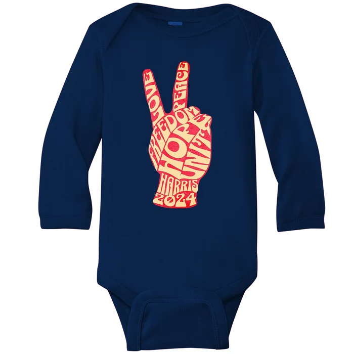 Pro Kamala Harris 2024 Peace Sign Baby Long Sleeve Bodysuit