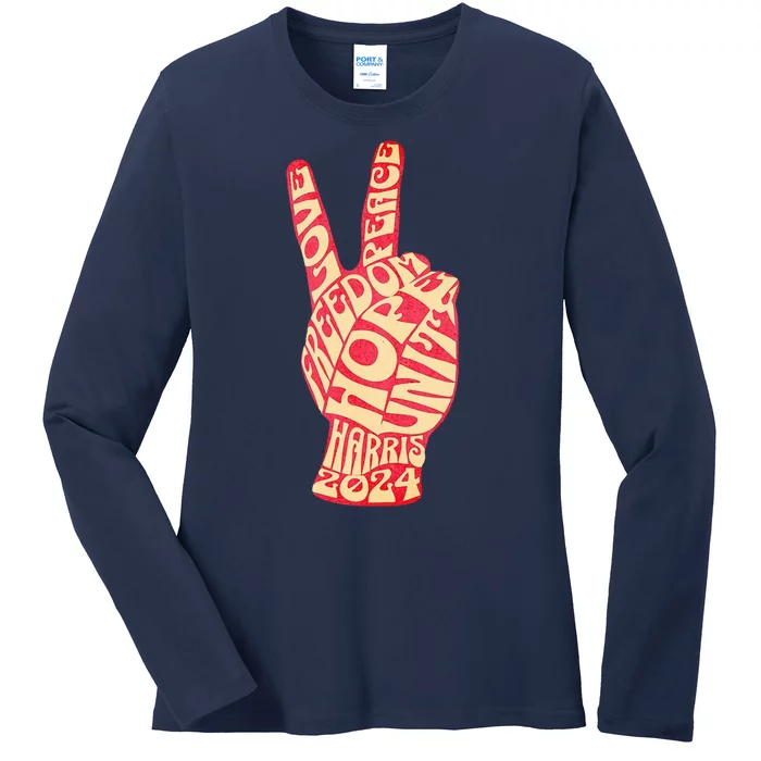 Pro Kamala Harris 2024 Peace Sign Ladies Long Sleeve Shirt