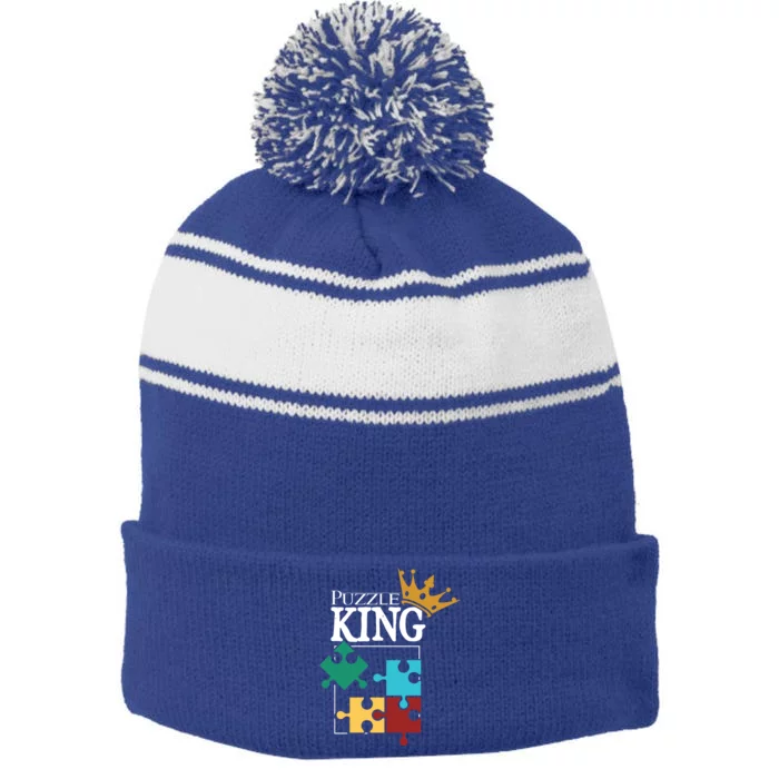 Puzzle King Jigsaw Puzzle Lover Puzzle Pieces Cute Gift Stripe Pom Pom Beanie