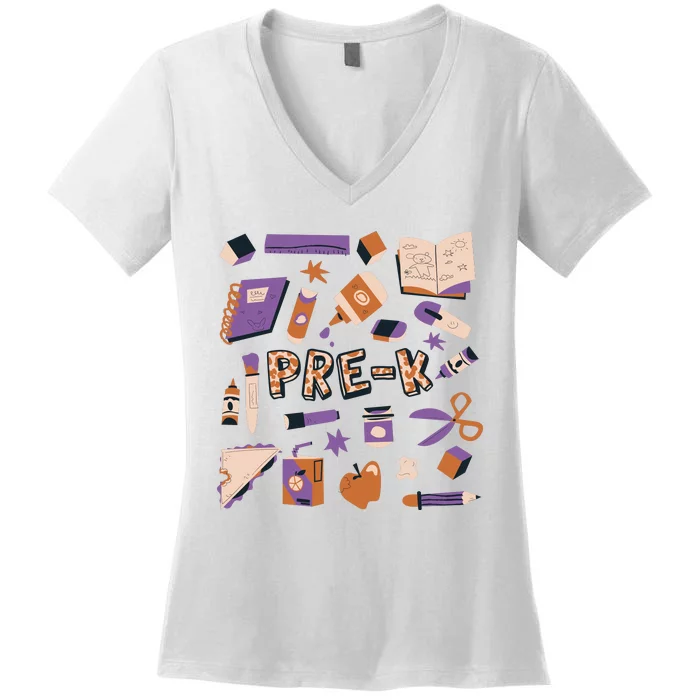 Pre K Kindergarten Back To School Women's V-Neck T-Shirt