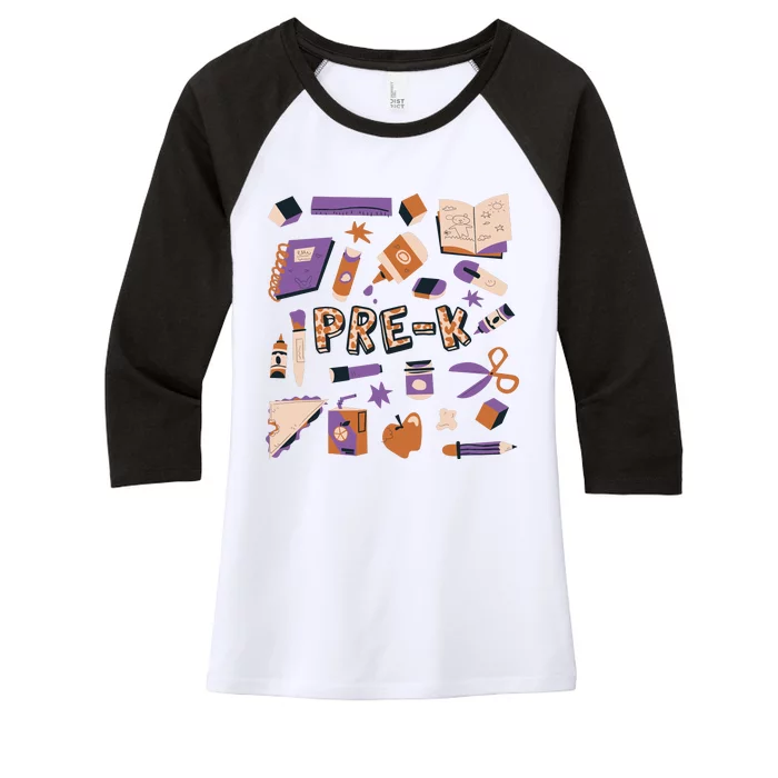 Pre K Kindergarten Back To School Women's Tri-Blend 3/4-Sleeve Raglan Shirt