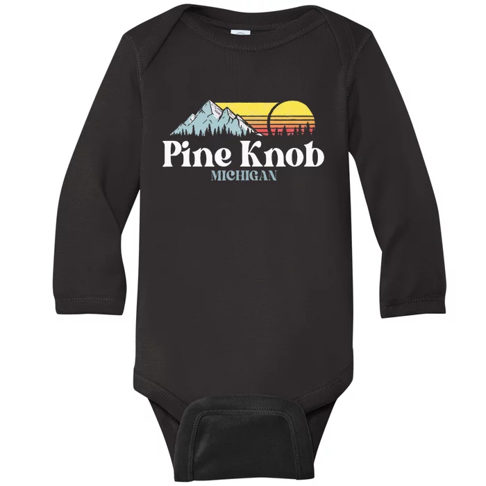 Pine Knob Michigan Ski Snowboarding Vacations Hiking Trails Baby Long Sleeve Bodysuit