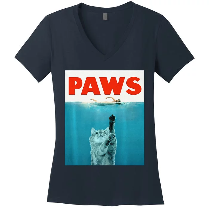 Paws Kitten Meow Parody Funny Cat Lover Gifts Women's V-Neck T-Shirt