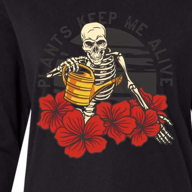 Plants Keep Me Alive Floral Skull Womens Cotton Relaxed Long Sleeve T-Shirt