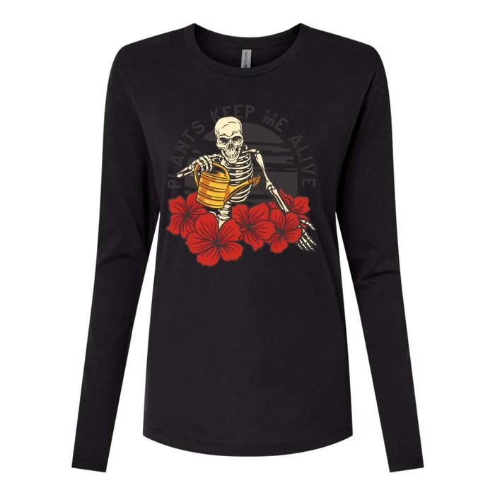 Plants Keep Me Alive Floral Skull Womens Cotton Relaxed Long Sleeve T-Shirt