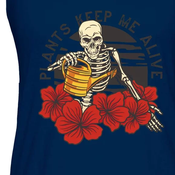 Plants Keep Me Alive Floral Skull Ladies Essential Flowy Tank