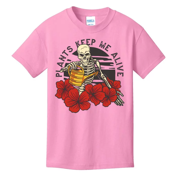 Plants Keep Me Alive Floral Skull Kids T-Shirt