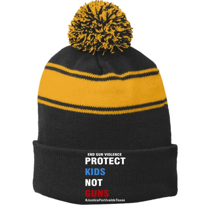 Protect Kids Not Guns #JusticeForUvalde Stripe Pom Pom Beanie