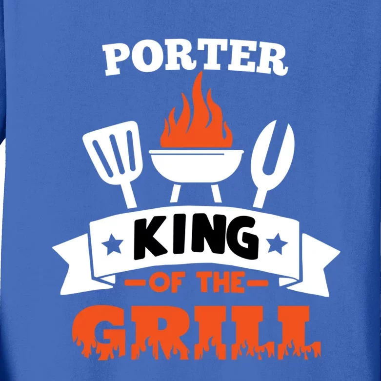 Porter King Of The Grill Grilling Bbq Chef Master Cooking Gift Kids Long Sleeve Shirt