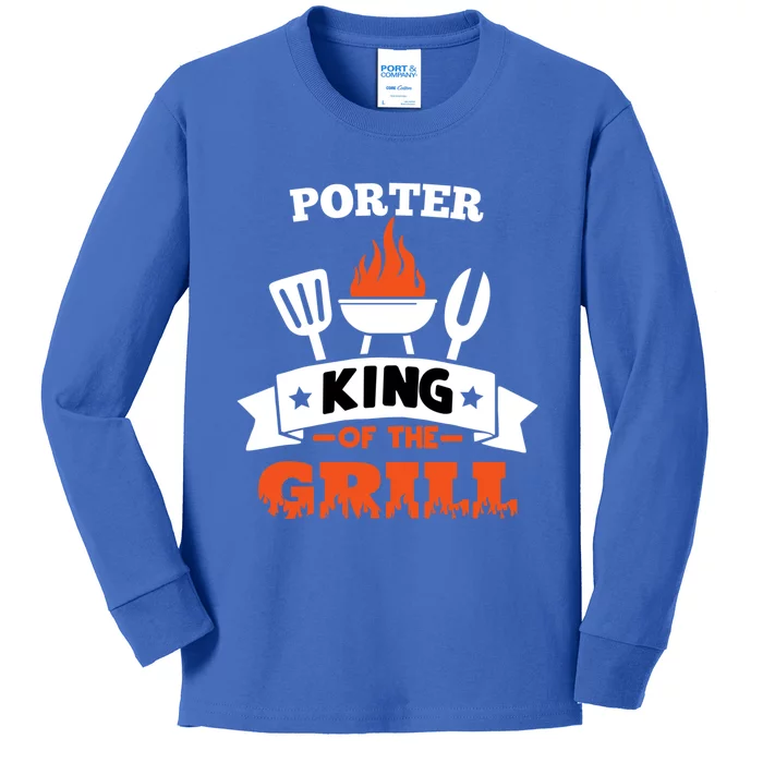 Porter King Of The Grill Grilling Bbq Chef Master Cooking Gift Kids Long Sleeve Shirt