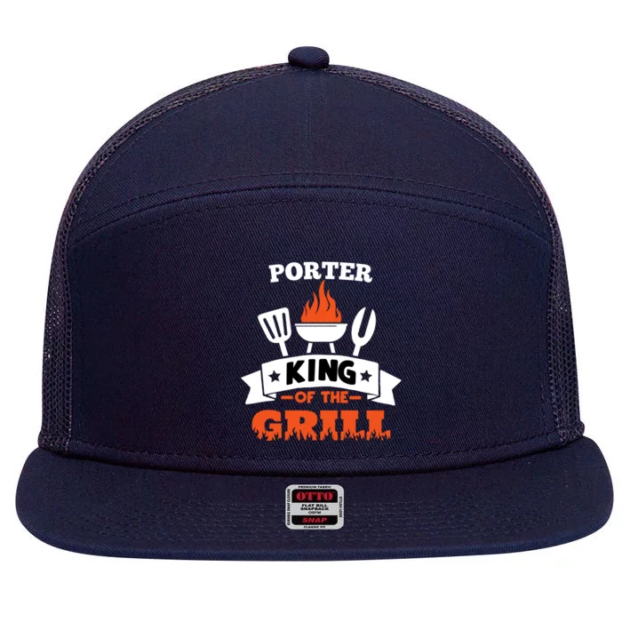 Porter King Of The Grill Grilling Bbq Chef Master Cooking Gift 7 Panel Mesh Trucker Snapback Hat