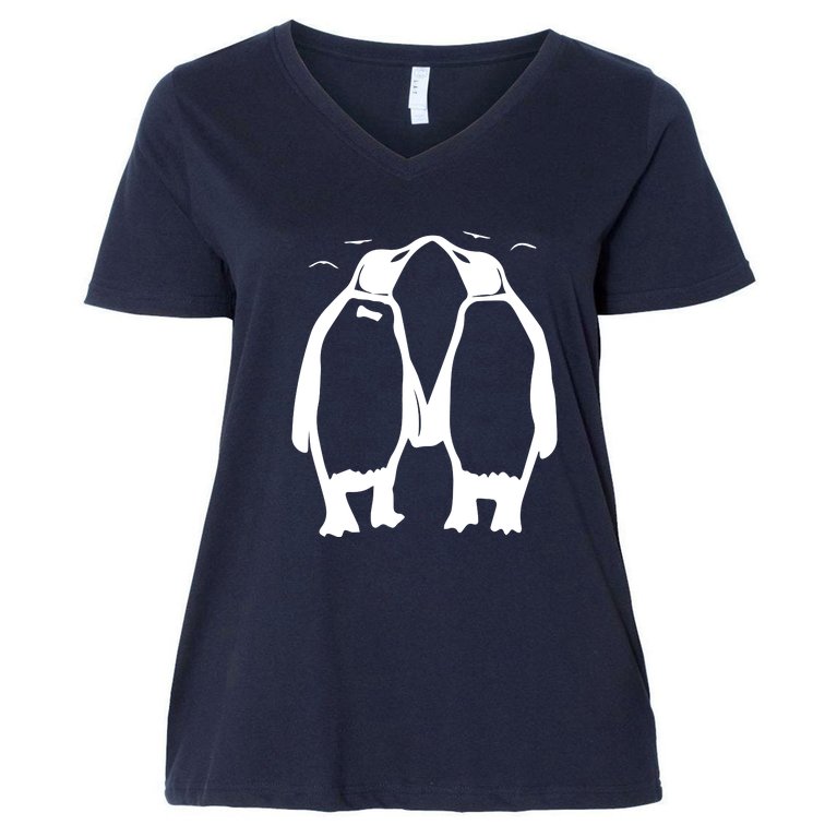 Penguins Kissing Women's V-Neck Plus Size T-Shirt