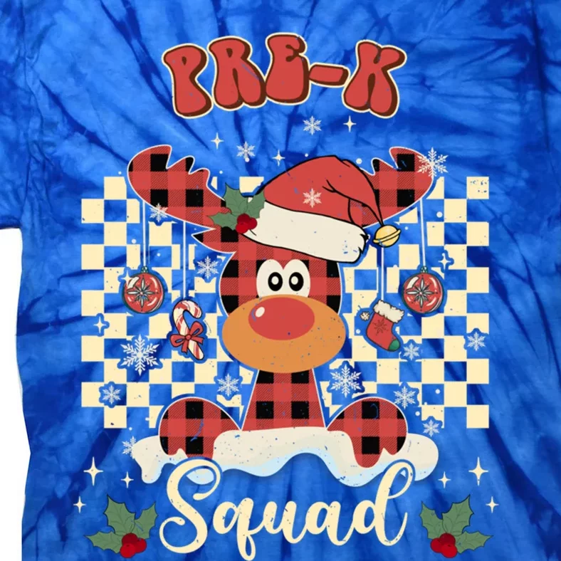 Pre K Reindeer Christmas Xmas Teacher Squad Funny Gift Tie-Dye T-Shirt