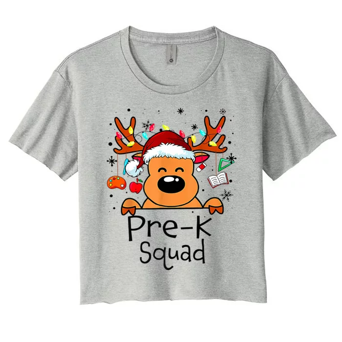 Pre K Squad Reindeer Funny Teacher Christmas Lights Gift Women's Crop Top Tee