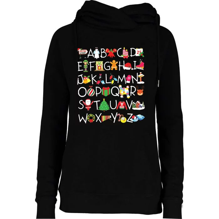 Prek Kindergarten Teachers Students Christmas Alphabet Womens Funnel Neck Pullover Hood